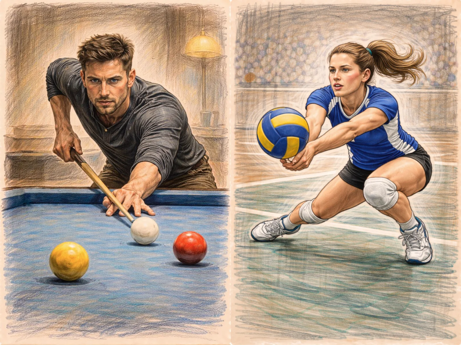 biljarten en volleybal